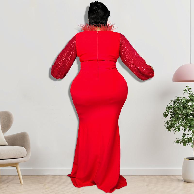 Evropské a americké dámské šaty nadměrné velikosti se sekvenovanými rukávy