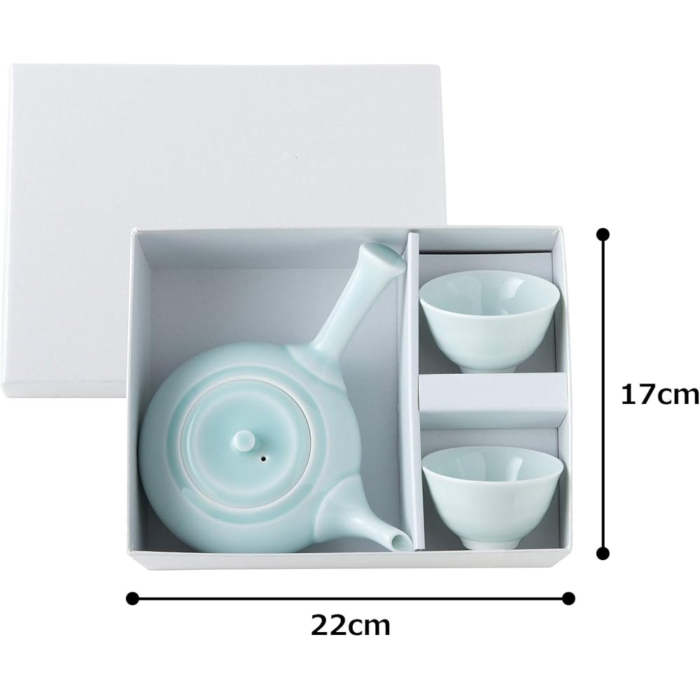 Hasami Porcelain Teapot and Teacup Set Blue Green 11439 in Gift Box
