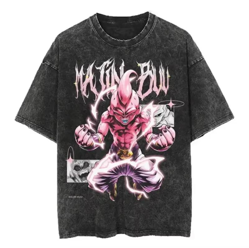 Dragon Ball Majin Buu Pink Aura Printed Tshirt Mens and Womens Washed Tshirt High Quality Vintage Tshirt Harajuku Top