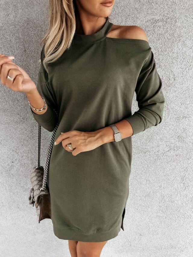 Autumn/Winter 2021 Solid Color Off-Shoulder Sexy Dress - In Stock