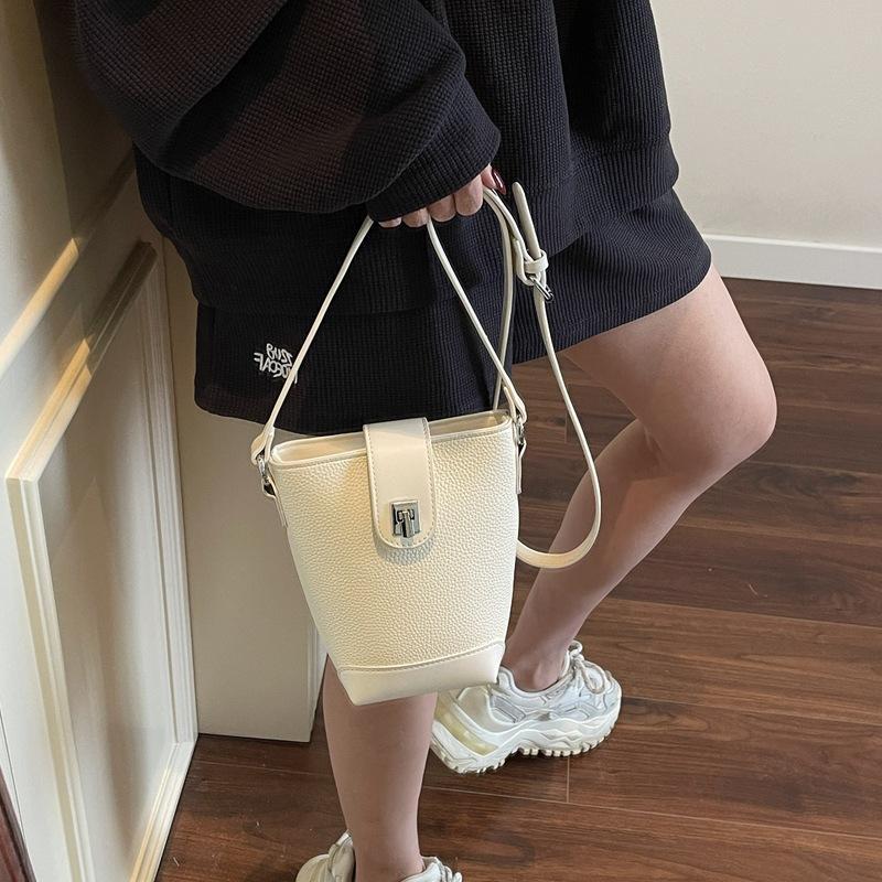 Simple Small Bag Women's New Fashion Lychee Pattern Bucket Bag Casual Trend Shoulder Messenger Women's Bag