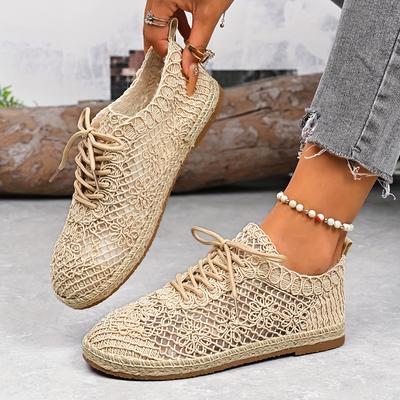 Damen Schnür-Strick-Mokassinschuhe