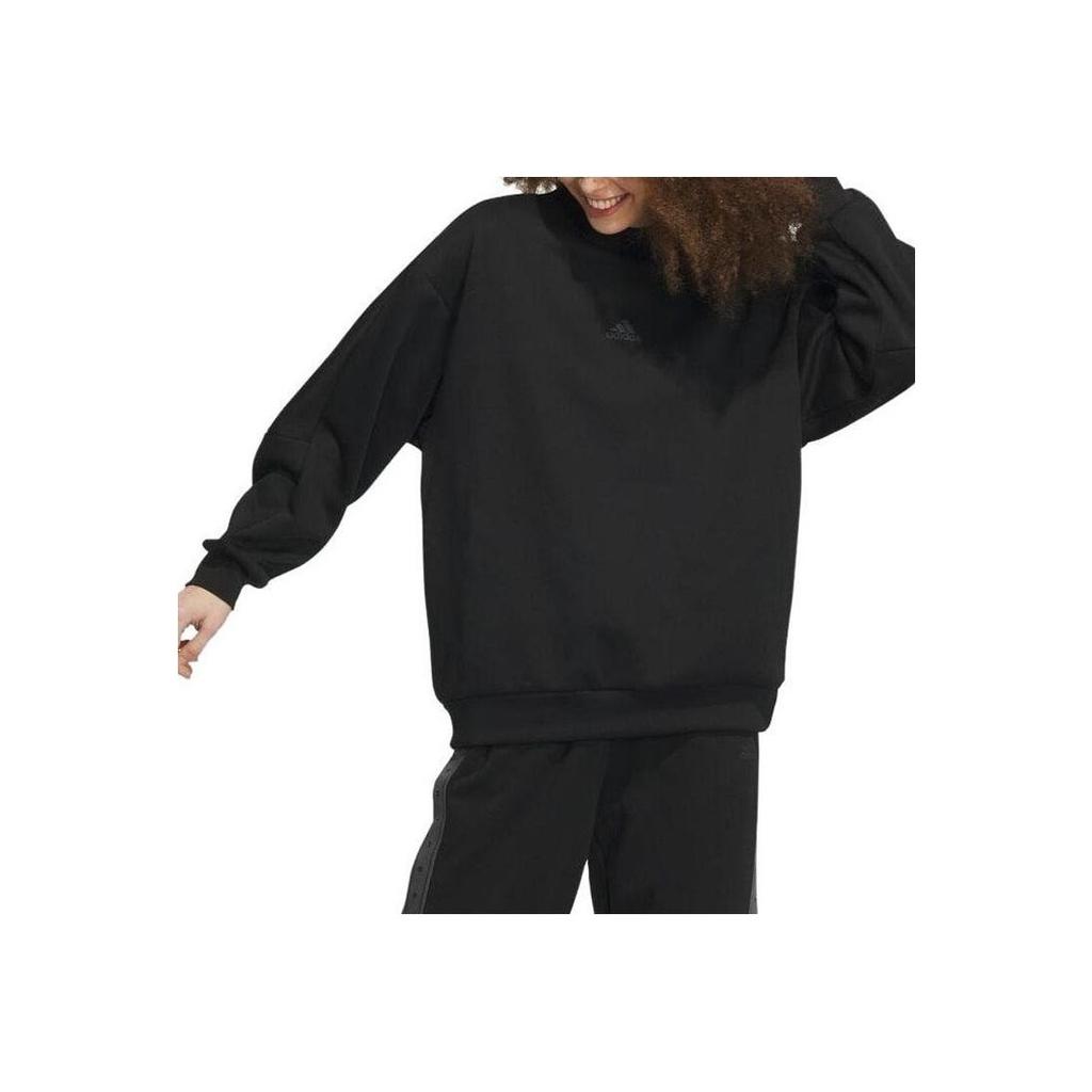 Adidas Solid Color Loose Fit Crew Neck Pullover Long Sleeve Sweatshirt Women Tops Black IK9888