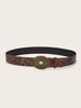 Fashion Simulation Gemstone And Metal Buckle Decor Flower Pattern Women Belt