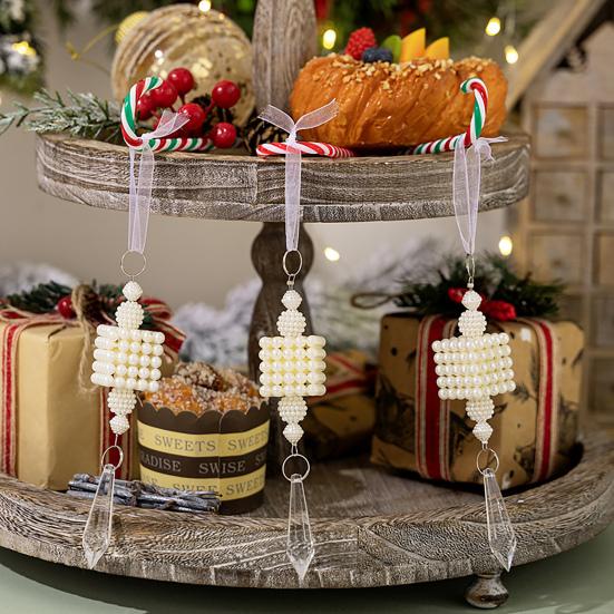 Ozdoby na vánoční stromeček z umělých perel Zimní korálková vánoční závěsná dekorace z umělých perel s umělým křišťálem