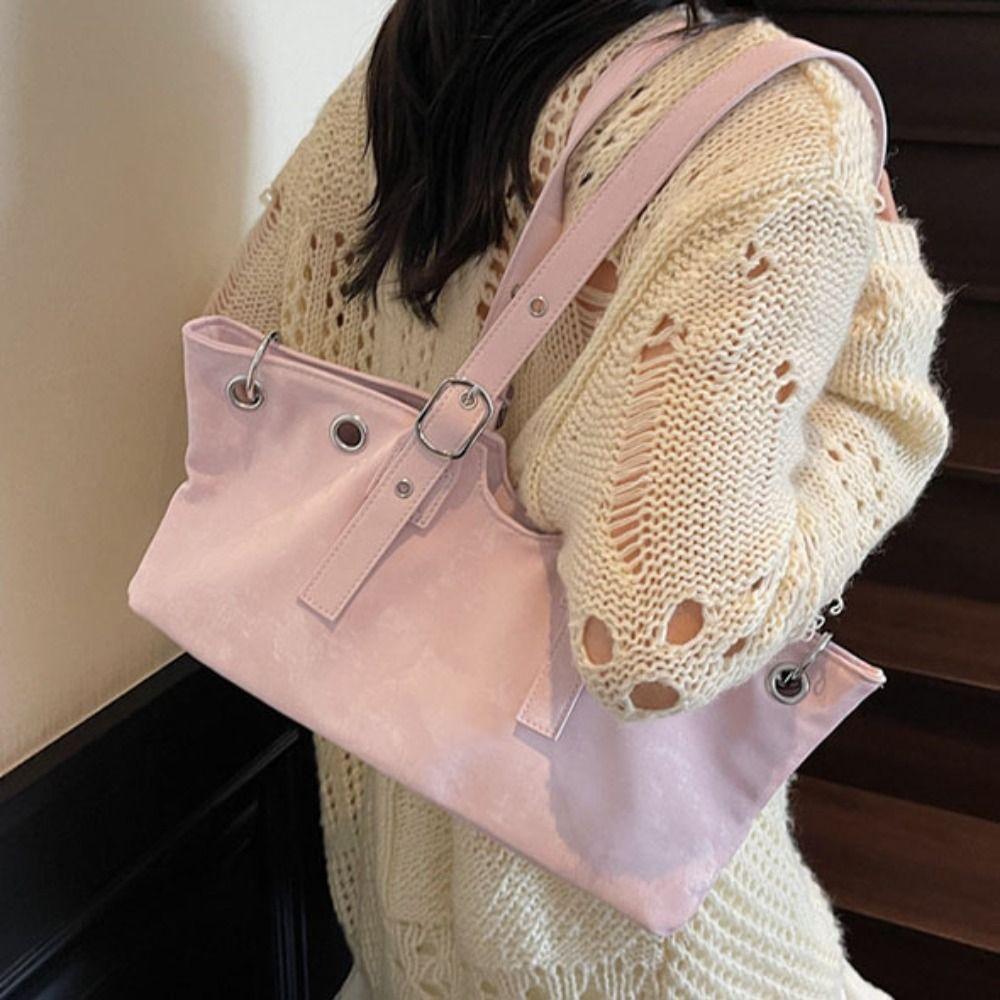 Cute Korean Style Matte PU Tote Bag Tote Bag Solid Color Large Capacity Handbag Bohemian Style Ethnic Style Underarm Packs Girls