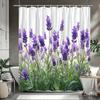 Lavender Field Shower Curtain Purple Flowers And Green Leaves Print Polyester Bath Curtain With 12 Hooks For Calming Decor