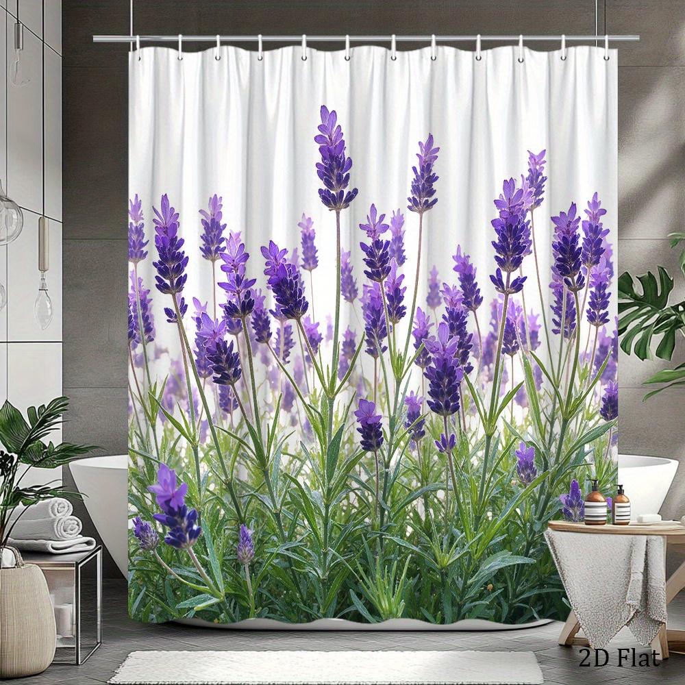 Lavender Field Shower Curtain Purple Flowers And Green Leaves Print Polyester Bath Curtain With 12 Hooks For Calming Decor