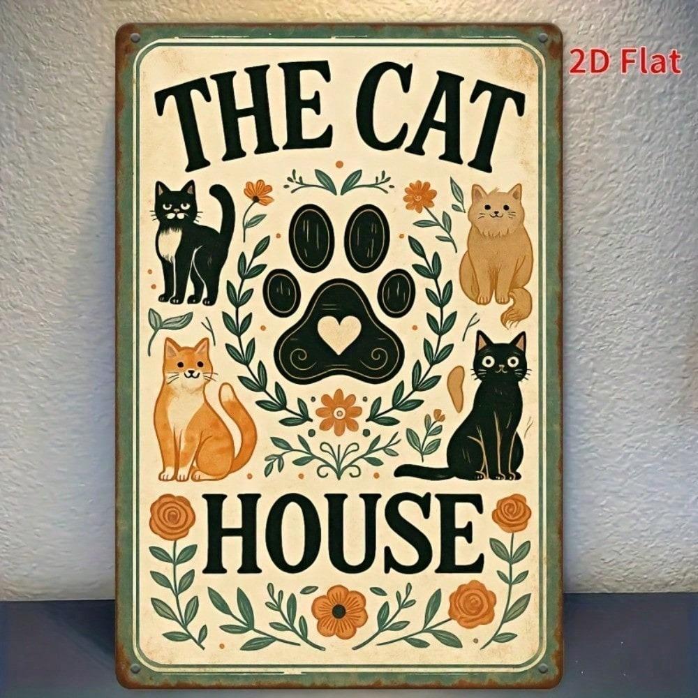 Vintage Floral Cat Metal Sign 8x12 Inch Rustic Farmhouse Wall Art Cute Animal Home Decor