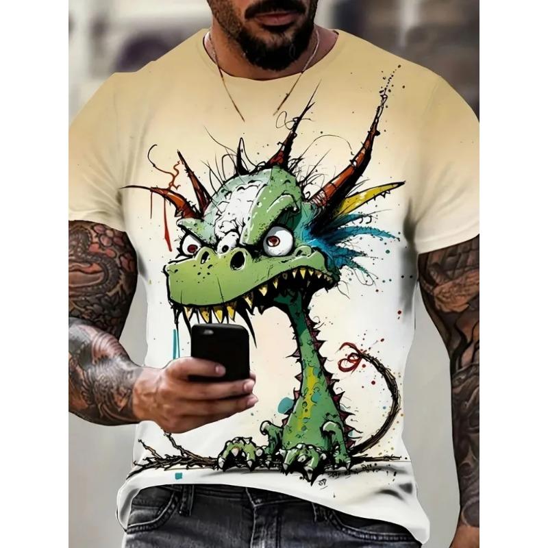 Summer Round Neck 3D Funny Animal Print Top Fashionable Casual Short Sleeved Men's T-shirts