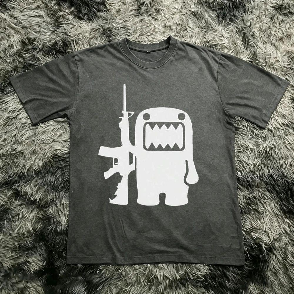 Domo Kun Funny Pattern Daily Print TShirts Vintage Y2k Tops Casual Loose Streetwear Rock Gothic ShortSleeves Tops Unisex