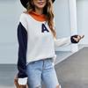 ins European and American casual semi-turtleneck pullover sweater alphabet jacquard loose sweater long sleeve knitted sweater