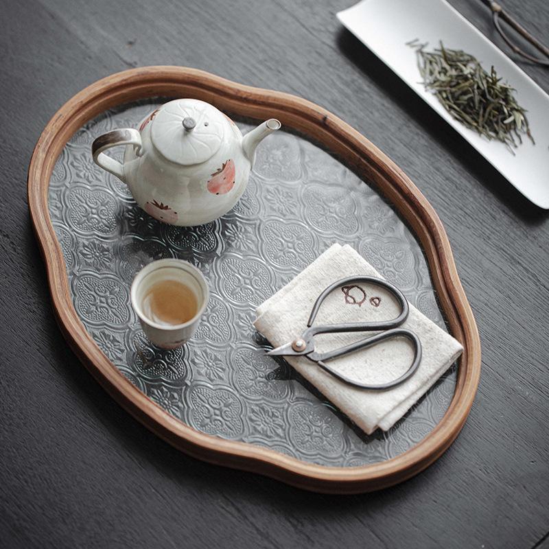 Retro Storage Tray Glass Coffe Tea Cup Perfume Trays Snack Nuts Sweets Food Plate Home Storage Organization Decorative Tray