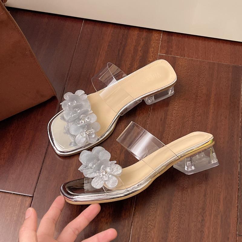 

Fashion Women s Sandals Summer Slip on PVC Open Toe High Heels Women Chunky Heel Transparent Sandals Fashion Women s Slippers Sandalias 40 серебряный