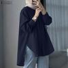 ZANZEA Blusa Casual para Mujer con Cuello Solapa Dobladillo Asimétrico Manga Larga Holgada