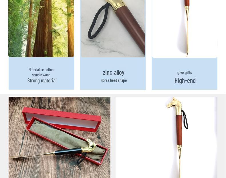 Metal Shoehorn with Lanyard: 32 Cm Horse Head Long Handle for Easy Shoe Lifting