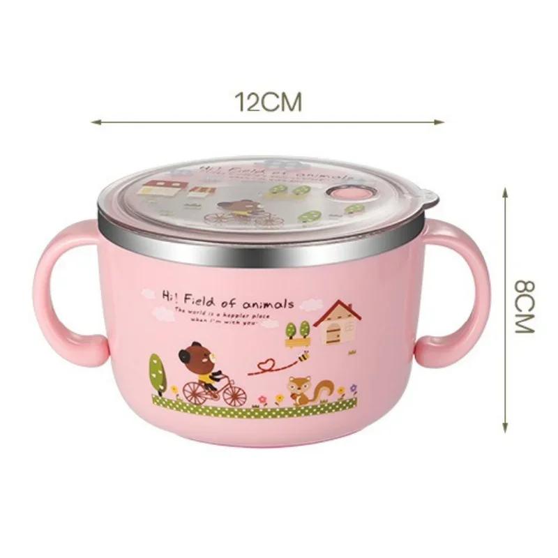 304 Stainless Steel Insulated Bowl for Kids Cute Cartoon Noodle Soup Bowl Large Capacity Lunchbox for Students Food Container