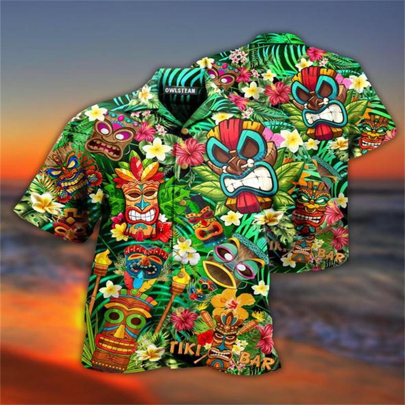 Camisas Hawaianas Transpirables Sueltas con Estampado 3D Modernas Geniales de Moda Tops para Fiesta en la Playa Mangas Cortas Verano para Hombre