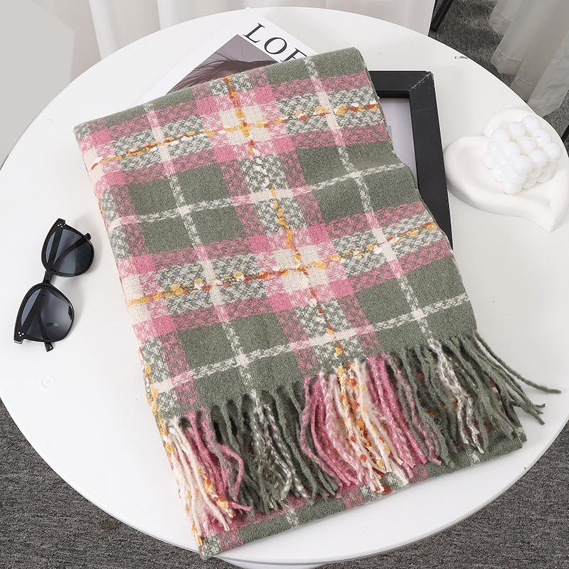 Women's Faux Cashmere Plaid Scarf - Korean Style, Thick & Warm Autumn/Winter Shawl