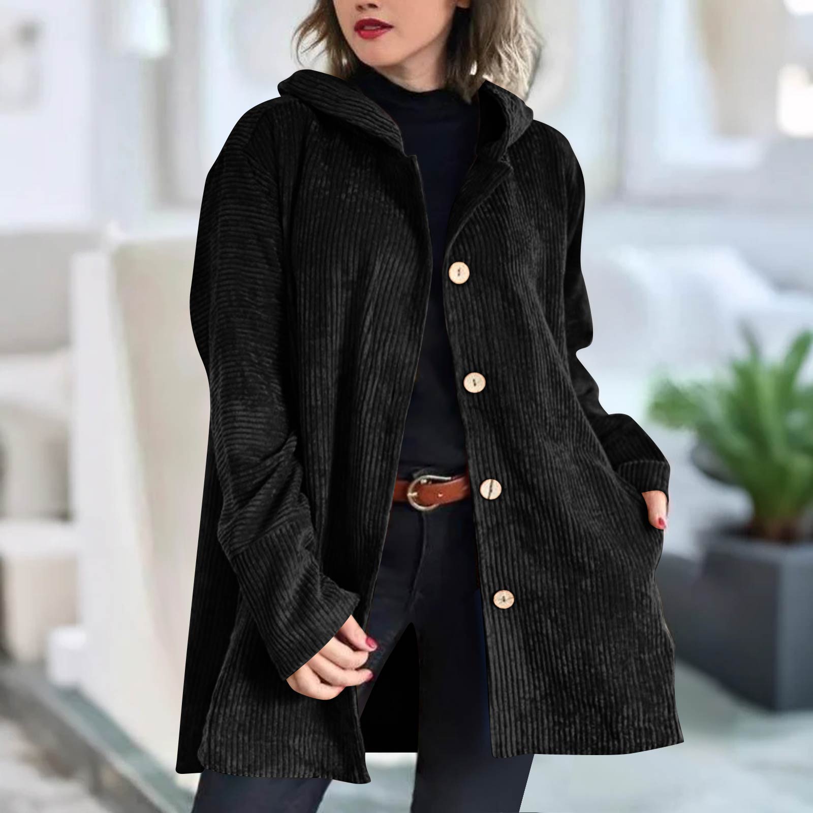 

Women s Winter Coat Jacket Long Sleeve Horn Button Plush Warm Coat XL