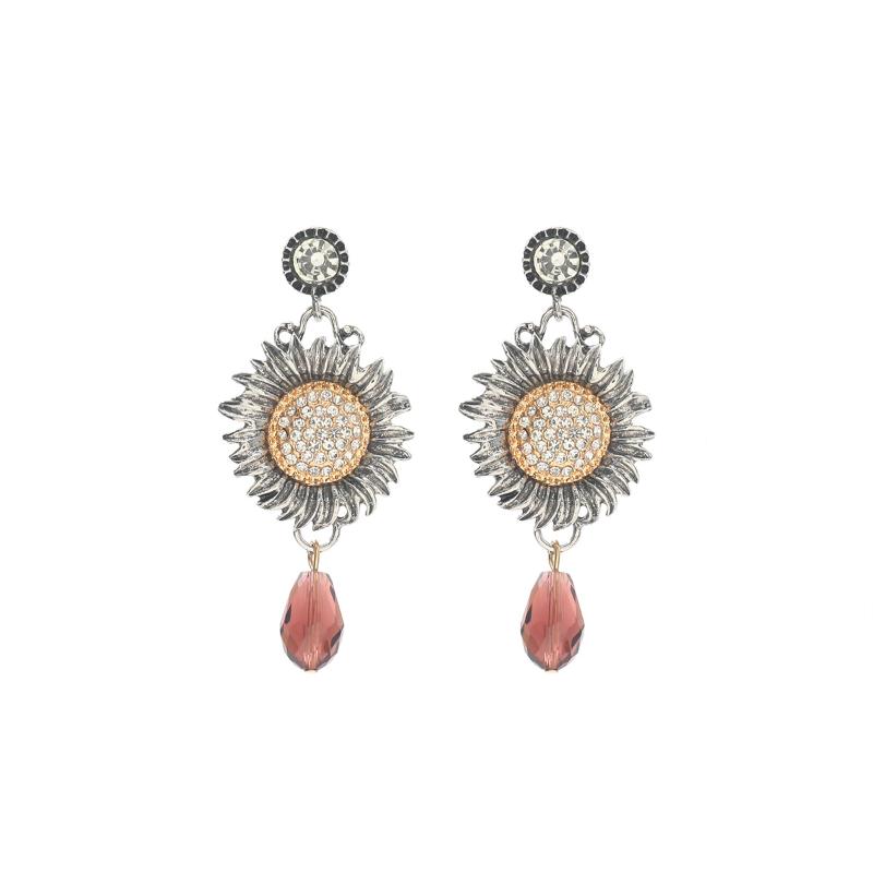 

Exaggerated Shining Zircon Sunflower Vintage Bohemian Earrings For Women Elegant Accessories Banquet Party Jewelry Gift