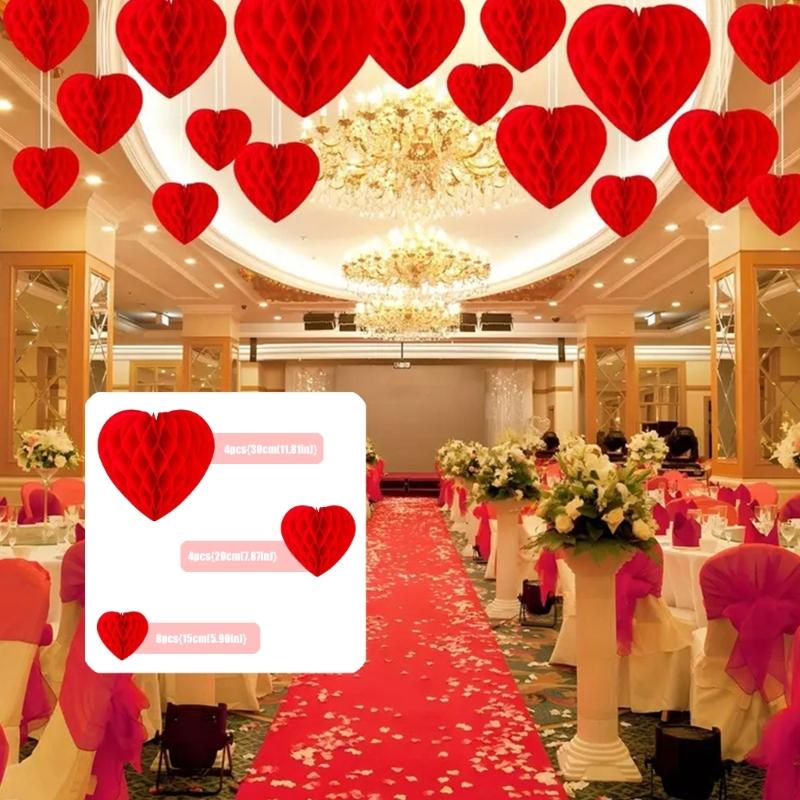 Pack of 16 DIY Assemble Heart Honeycomb Party Decorations for Ceiling Wall Hanging Festival Atmosphere Valentines Celebration