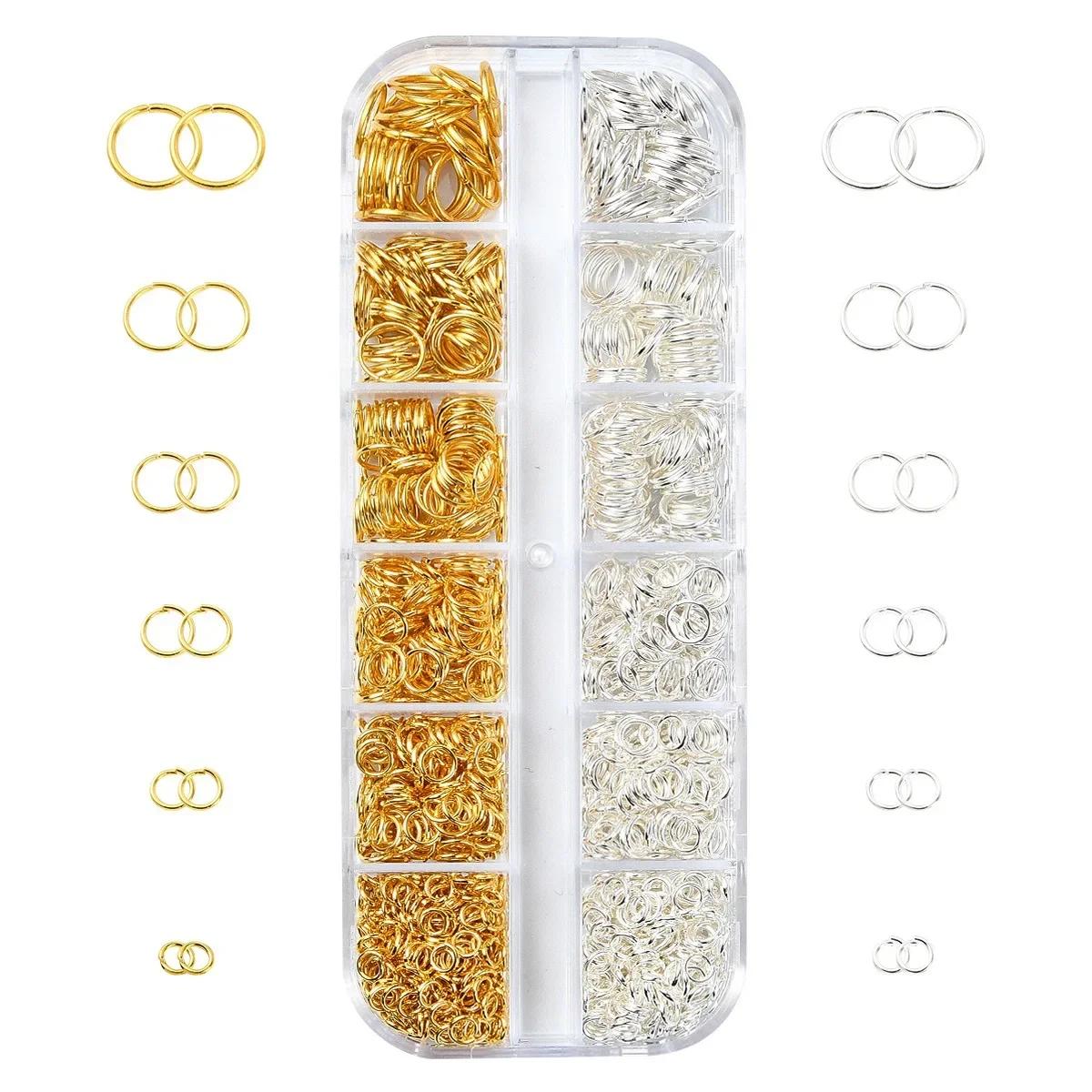 

1200 шт., набор из золотых серебряных открытых колец-соединителей и застежек-карабинов с плоскогубцами 1200pcs