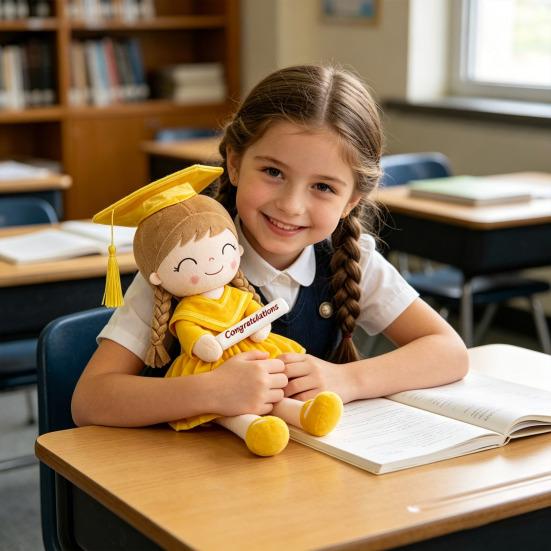 2026 Graduation Plush Doll with Cap & Gown Soft Stuffed Toy for Kids 13-Inch Commemorative Gift for Kindergarten Preschool Elementary Grads