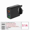 65W Multi-Port Mobile Charger, Fast Travel Adapter with European/UK/US Plug, 3.1A, 2C+3A