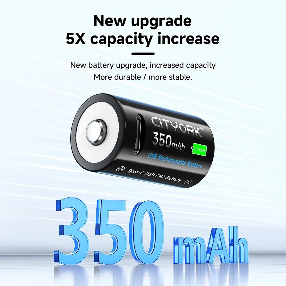 Cityork 3,7V Lithium CR2 Wiederaufladbare Batterie Kamera Entfernungsmesser Scheibenbremsschloss GPS Sicherheit Medizinisches Gerät + Kostenloses Typ-C-Kabel