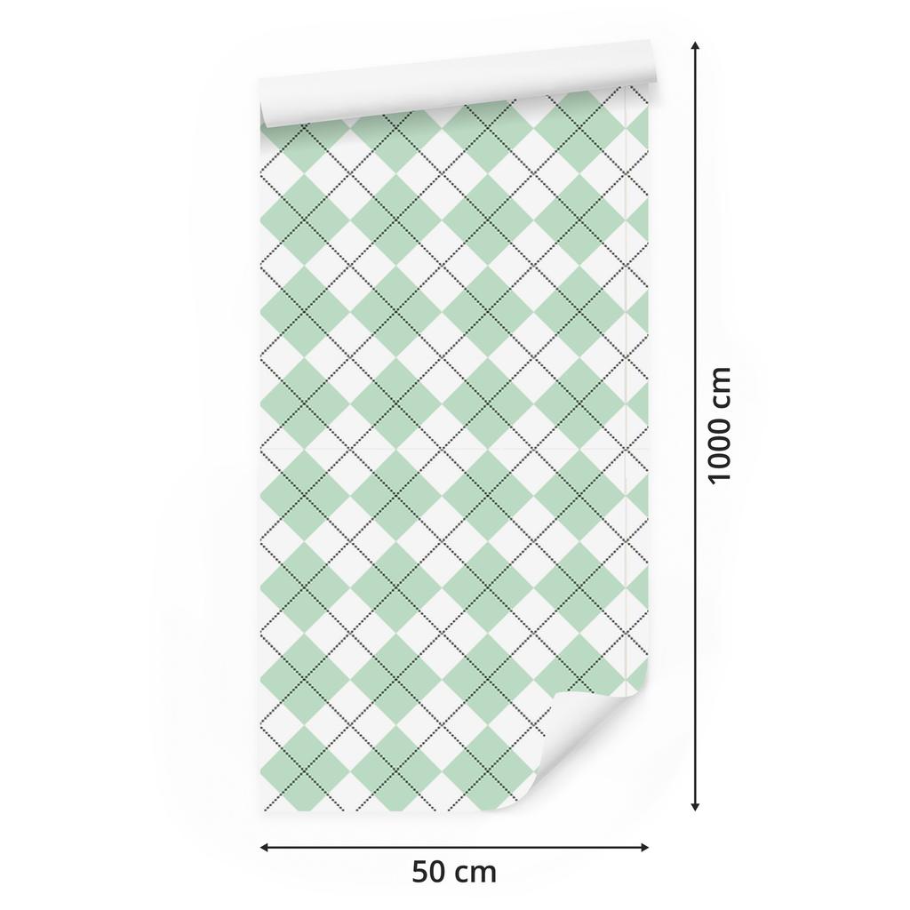 Wallpaper Basic Retro Checkered White and Mint 50x1000