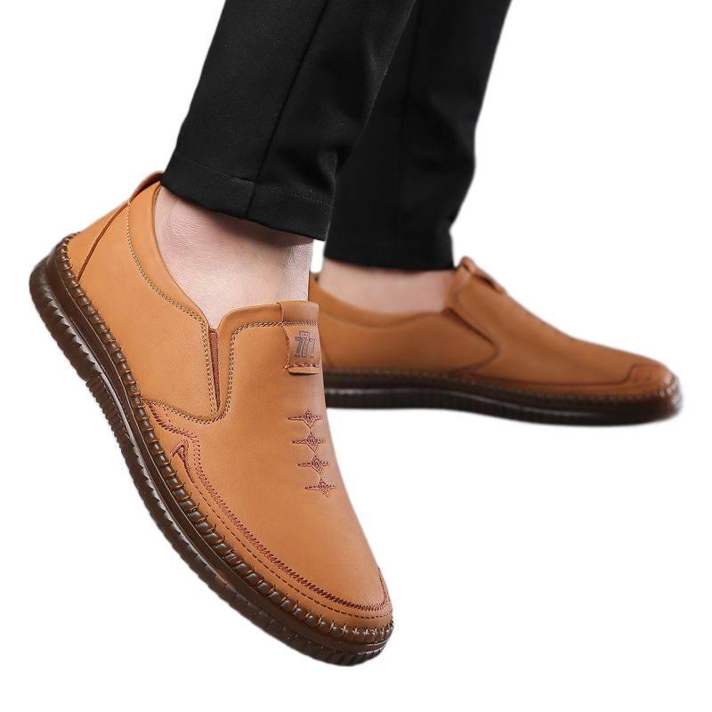 Lässige Slipper aus Leder für Herren: Atmungsaktive, rutschfeste, weiche Sohle für breite Füße – ideal für Frühling und Sommer