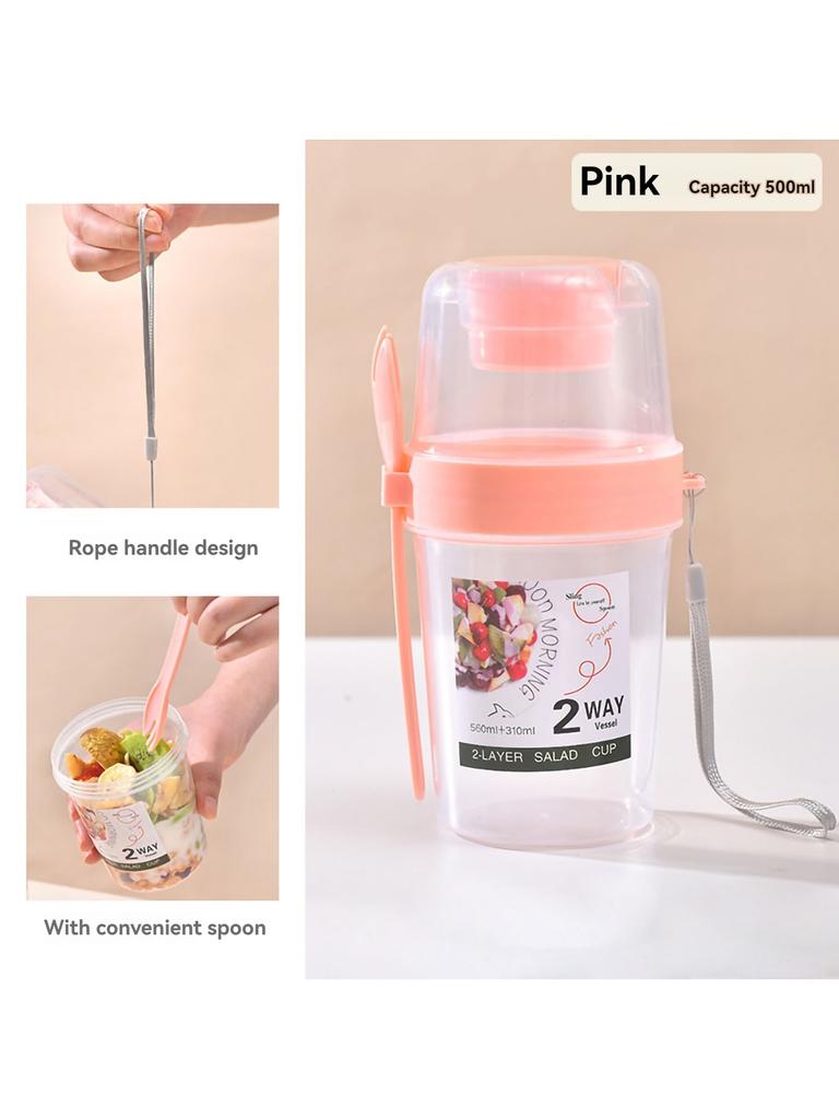 Bærbar salatkopp dobbel havregrynskopp yoghurt nøtter fettredusert grønnsaksfruktboks kopp med lokk skje frokostkopp matboks