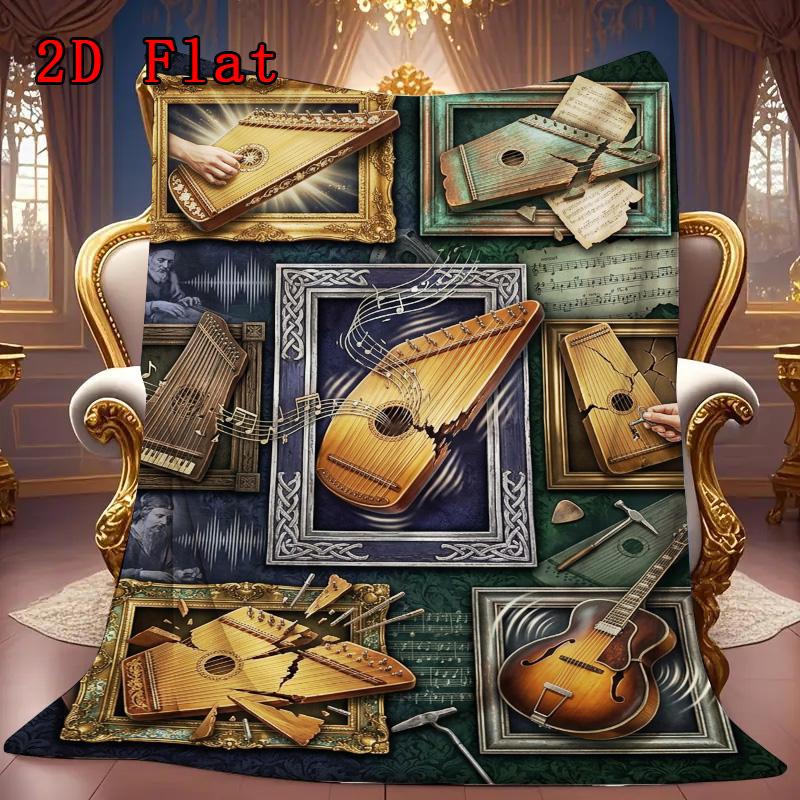 Musical Instruments Frames 2D Flat Pattern Flannel Blanket, High Quality All Seasons, Home Decor, Warmth and Comfort, Perfect for Christmas Gifts.