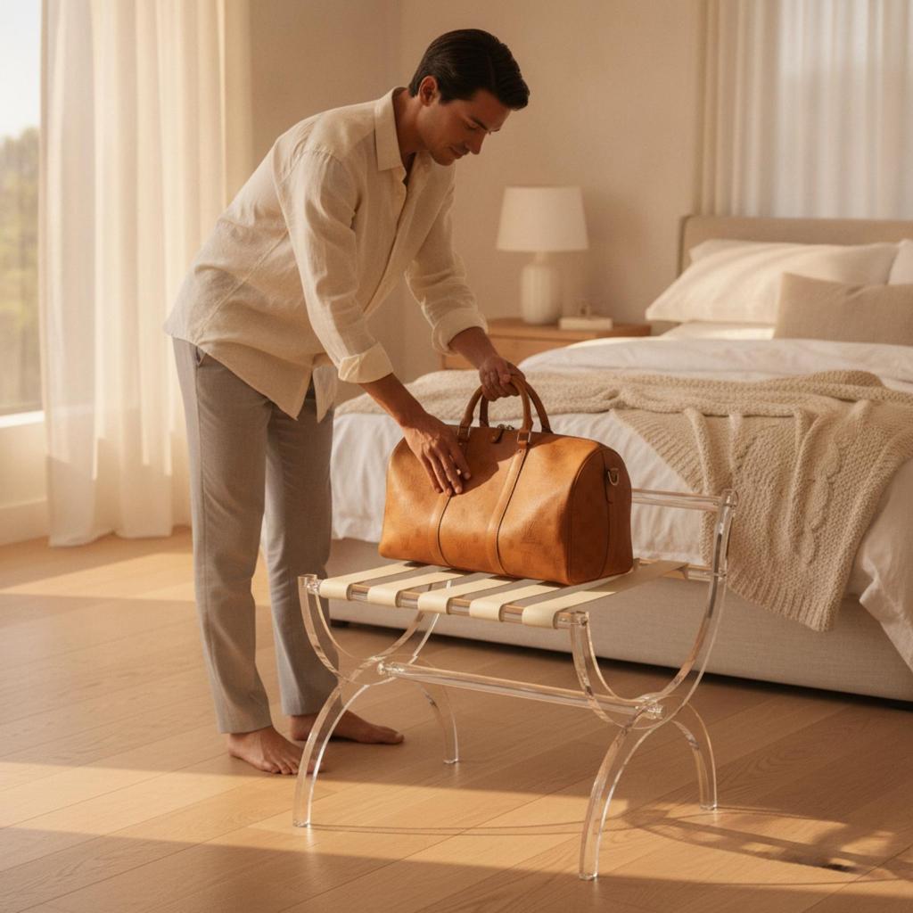 Foldable Luggage Rack with Leather Straps Compact Folding Suitcase Holder