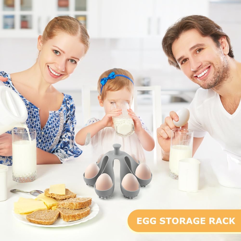 Silicone Egg Boiler Rack Freestanding Egg Boiler Eggs Cooker Hard Boiled Eggs Boilers Eg G Molds for Cooking Holds 6 Eg G Poached (COLOR:grey)