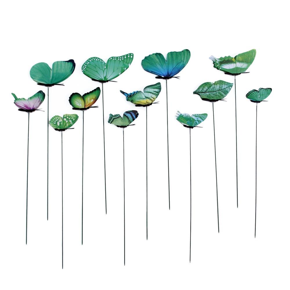 12PCS Multicolor Butterfly Garden Stakes Mixed Size Ornament Simulation Butterfly with Rods Accessories DIY