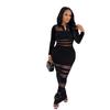 TW823 European and American Women's High-End Mesh Splicing Slim-Fit Waist-Cinched Long Dress for Autumn and Winter