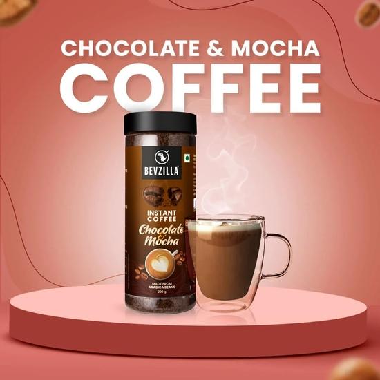 Bevzilla Chocolate & Mocha (Choco-Mocha) Instant Coffee Powder Jar – 200g |Arabica Beans with Chocolaty Twist|Perfect for Espresso, Latte