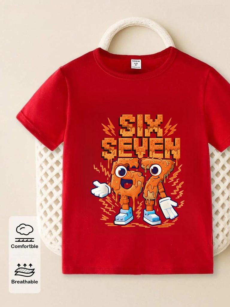 Six Seven 67 Italian Brainrot Funny Kids Short Sleeve T Shirt Summer Crewneck Cute Cartoon Hot Age 3-14 Boys Girls