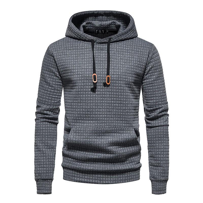 

2026 European Men s Casual Plaid Quilted Jacquard Cotton Hooded Pullover Sweatshirt M темно-серого