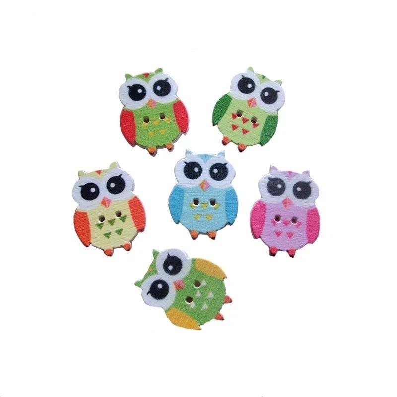 50pcs/lote Criativo Atacado Coruja Bebê Fofo Botões de Costura de Madeira Scrapbook 2 Furos