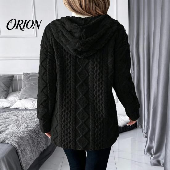 Warm Women Coat Hooded Fleece Jacket, Long Sleeve Zip-Up Casual Comfortable Fall Apparel Coat, Solid Color Thermal Outerwear for Winter Jacket