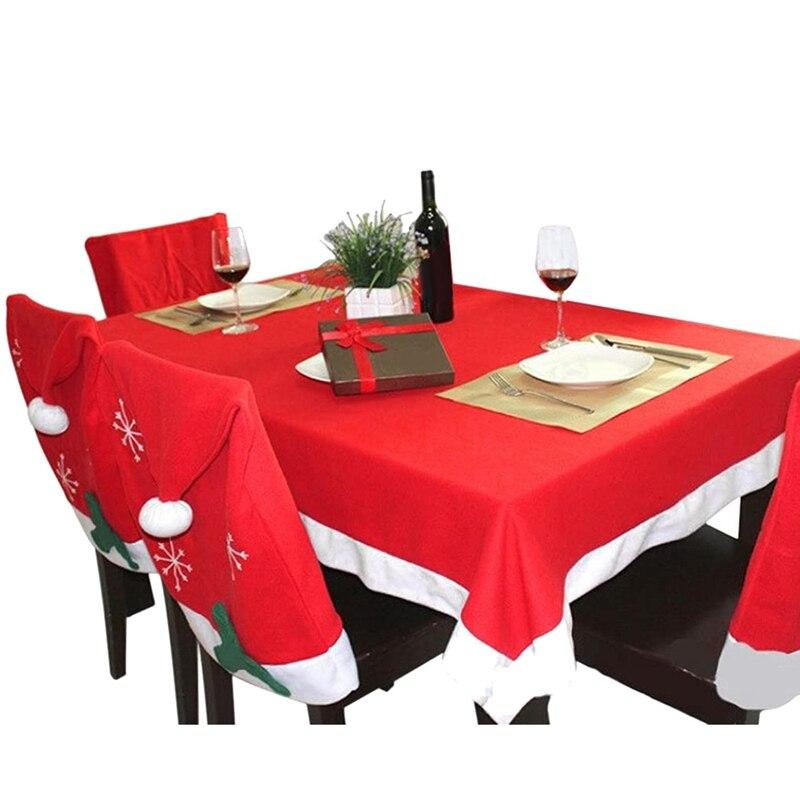 2Pcs Red Santa Chair Hat Cover Table Cloth Cover Christmas Christmas Party Dinner Decor