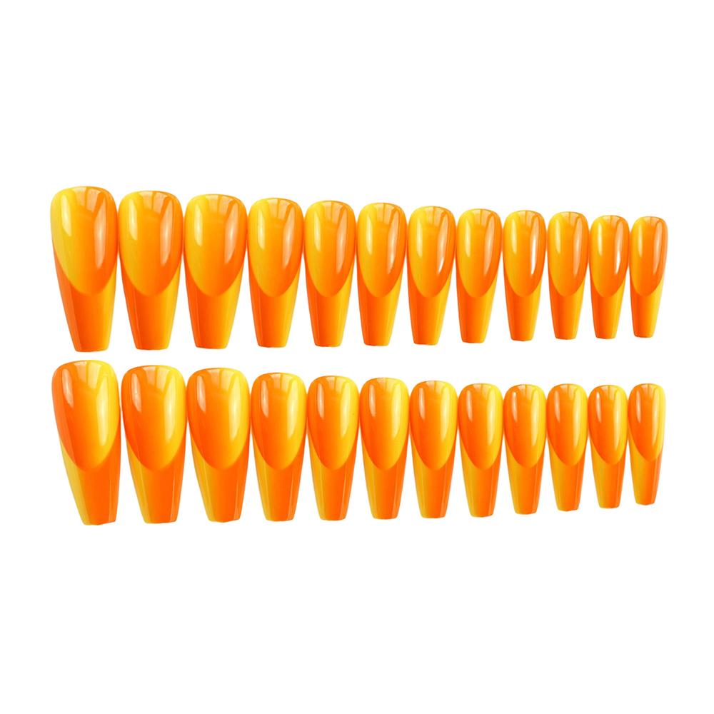 24pcs Long False Nail Orange Jade Style Removable Nail Solid Color for Lady Beauty Nail Makeup