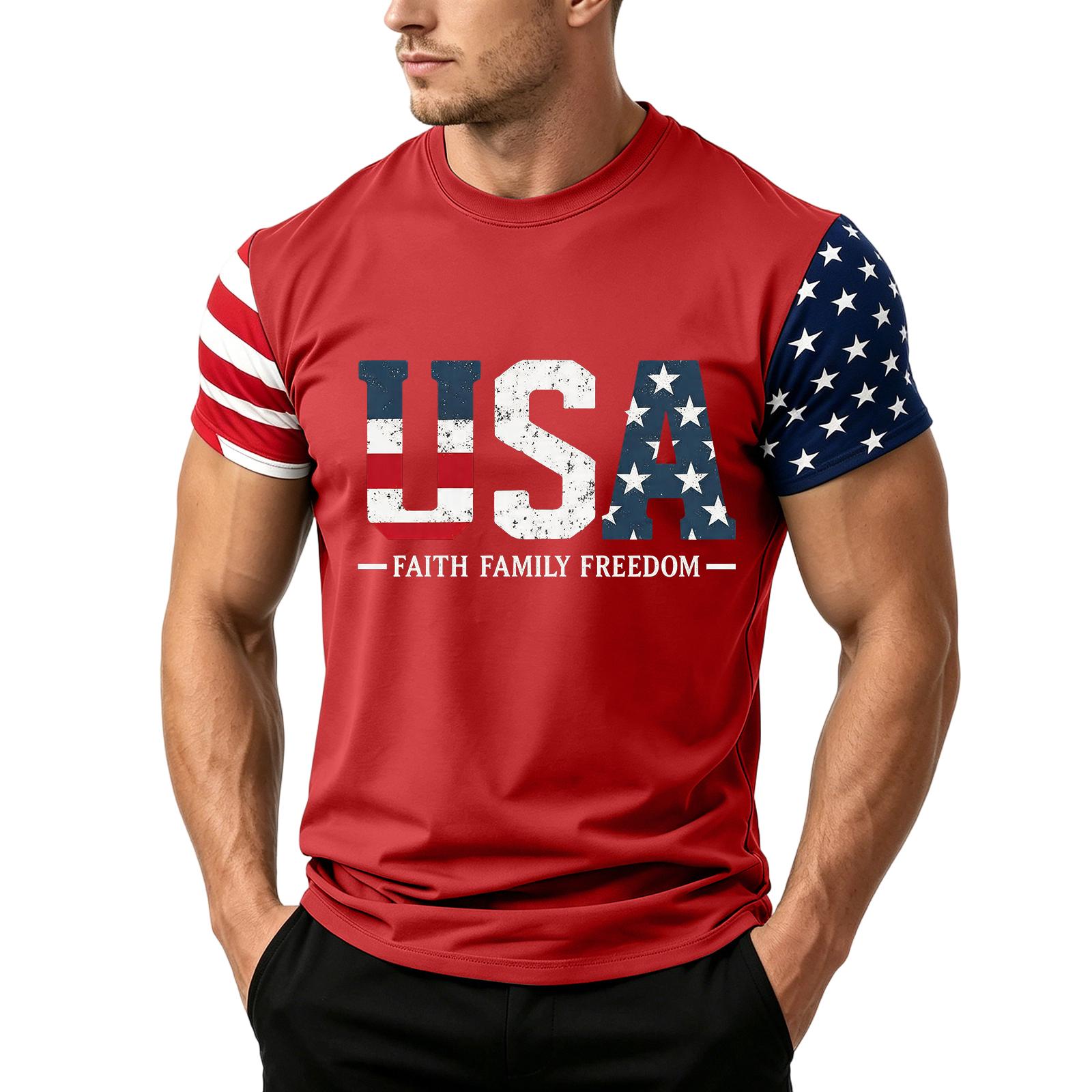

Men s Loose Fit Short Sleeve T Shirt Casual Summer Top Crew Neck Flag Graphic Print Lightweight Comfortable Daily Wear XXXXL красный