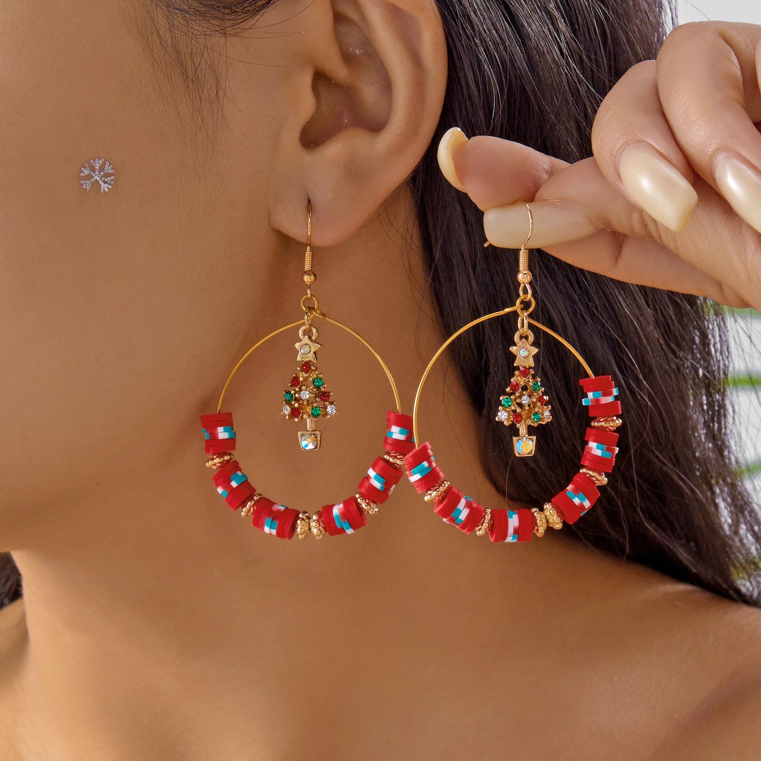 Beaded Geometric Christmas Dangle Earrings Holiday Party Zircon Gift for Women