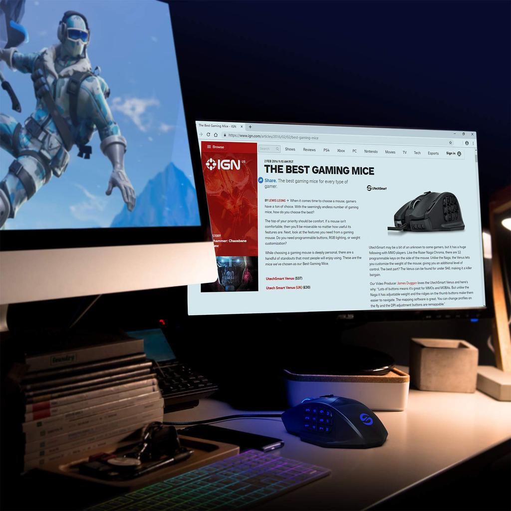 UtechSmart Wired Gaming Mouse with Side Buttons, Adjustable DPI up to 16400, High-Precision Laser, for MMO and PC