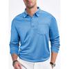 Polo da uomo casual a vestibilità larga, con bottoni sul davanti, tinta unita, maniche lunghe, colletto in rete