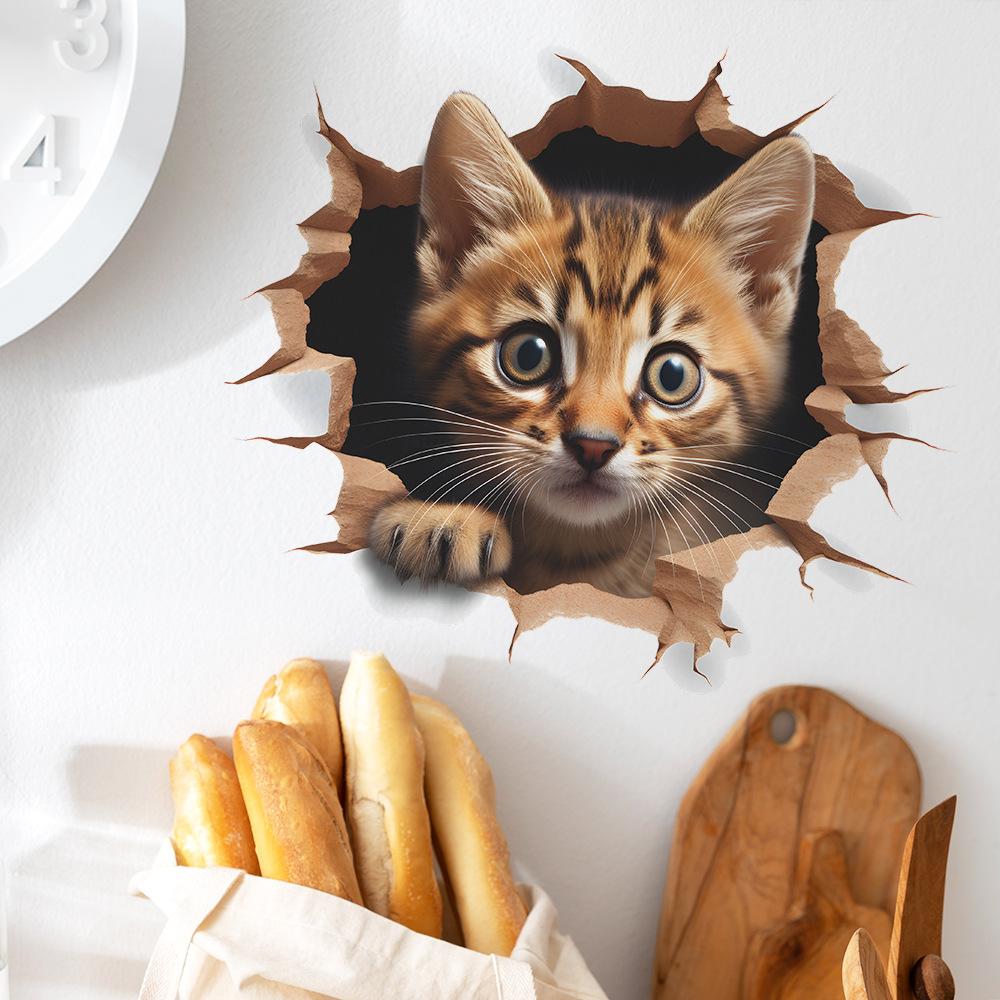 Cartoon Cute Cute Broken Wall Cat Bedroom Living Room Doors and Windows Home Beautification Wall Stickers